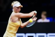 Tauson in action at the Porsche Tennis Grand Prix 2025 - Day 1 - Source: Getty
